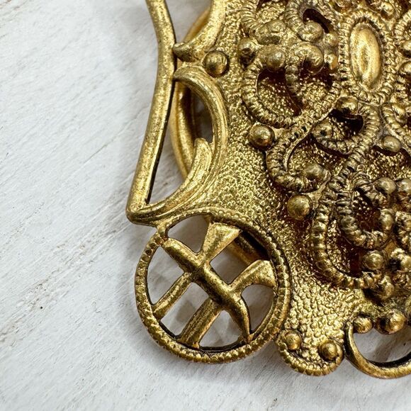 Vintage Germany Gold Tone Scarf Clip Pagoda Chinoiserie Ornate Regal Etruscan - Picture 7 of 11